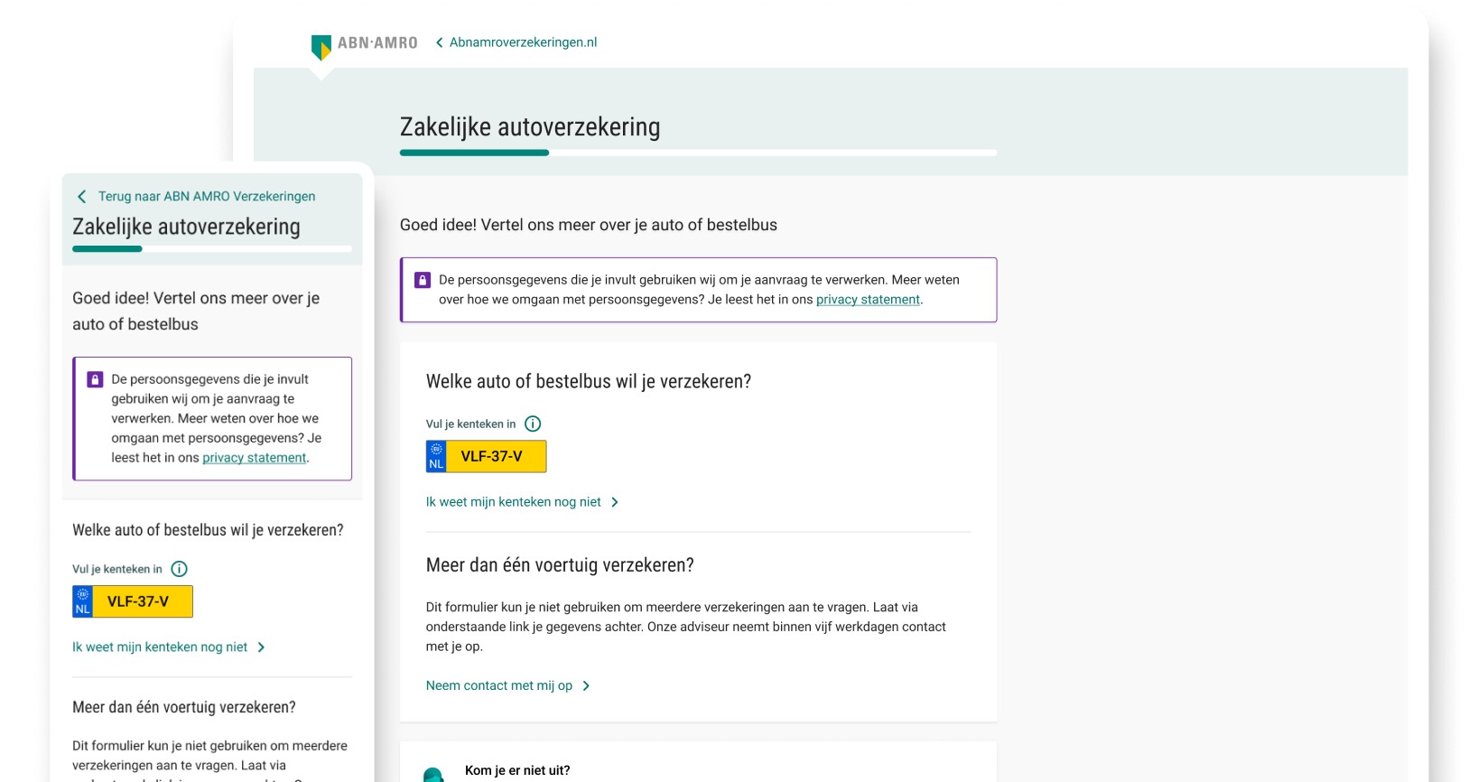 Business car insurance checkout funnel screens