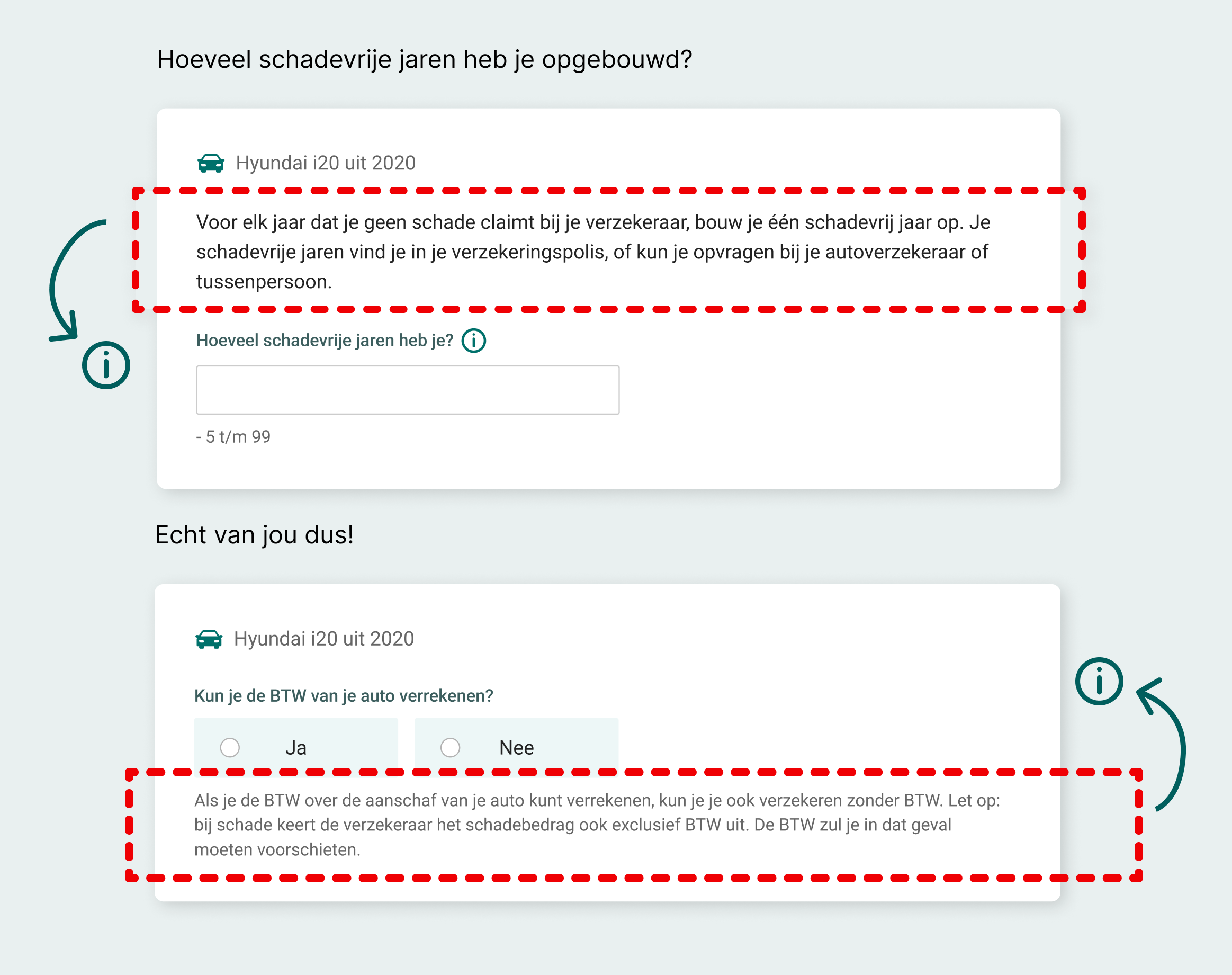 Tooltip icons revealing extra information on hover