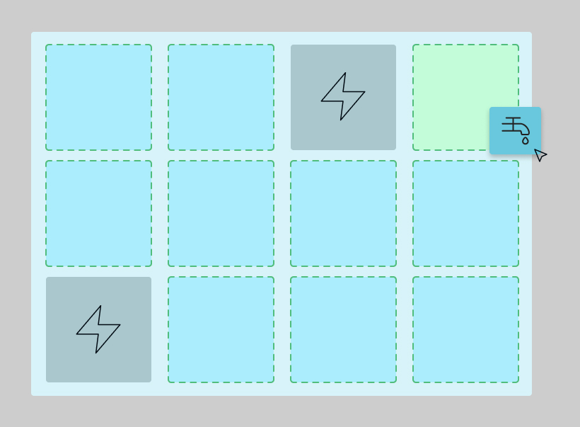 Early low-fidelity grid wireframe, each cell representing one square metre