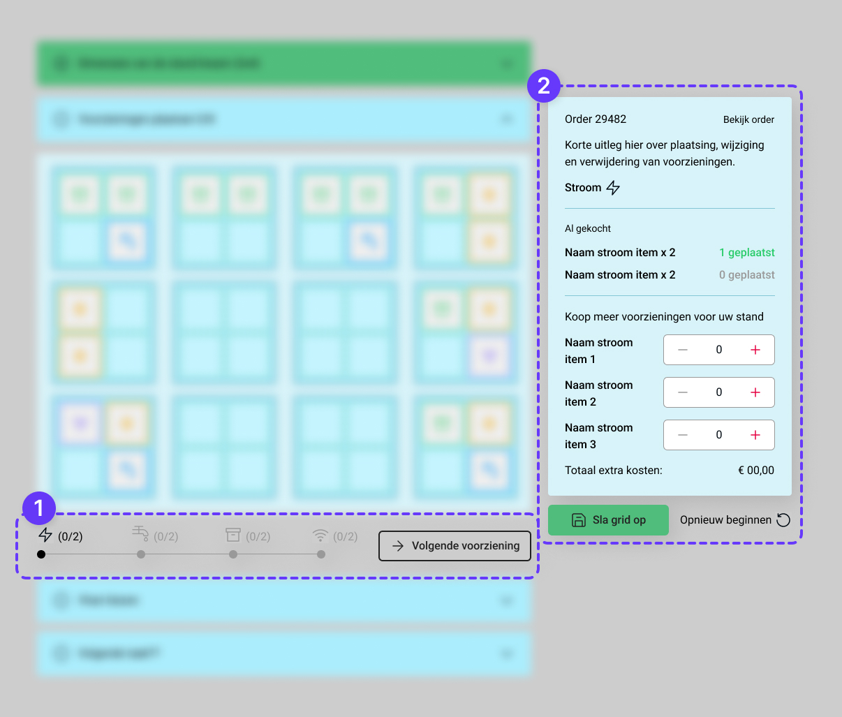 Sidebar variant with a placement progress bar (1) and an upsell-focused purchase panel (2)