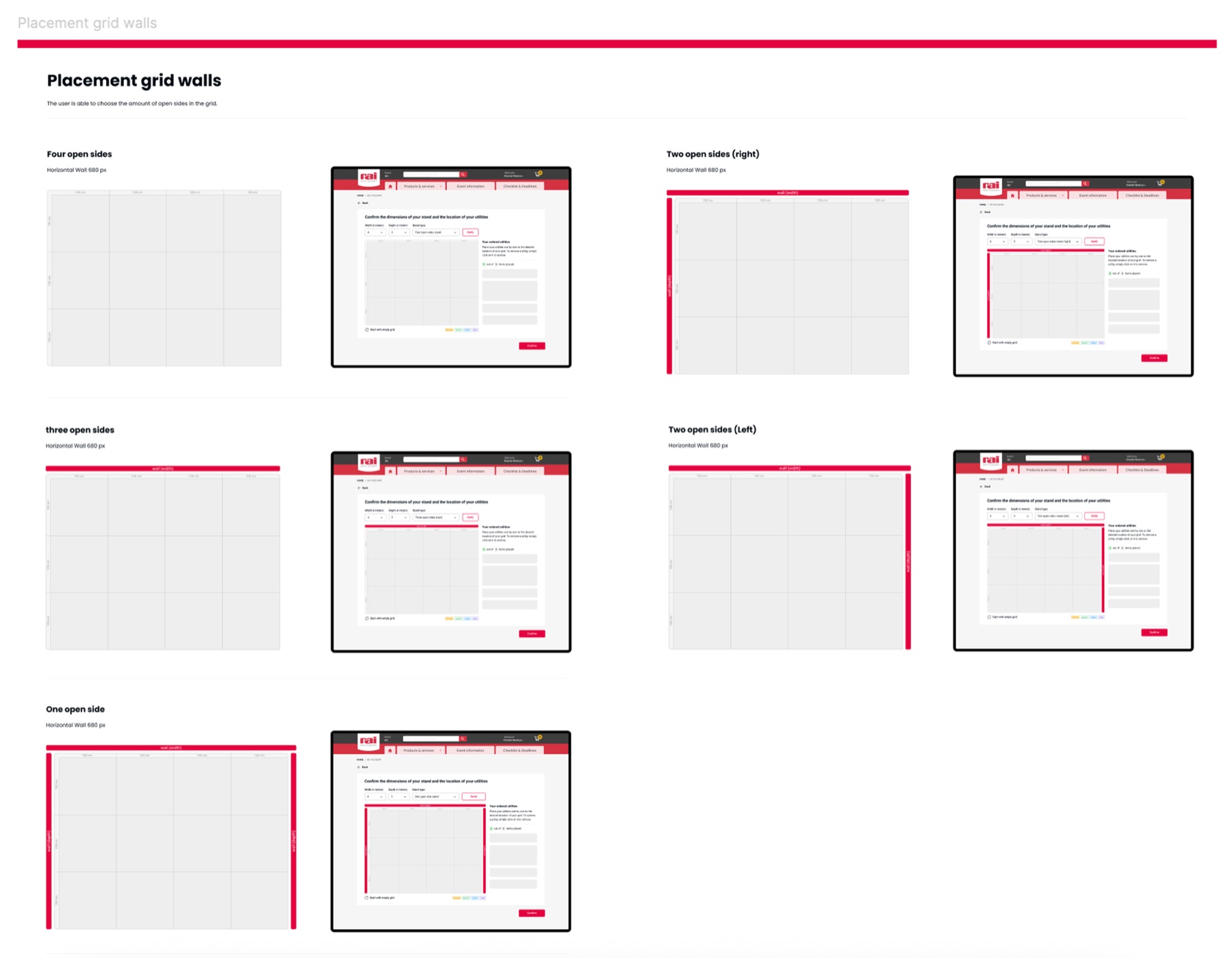 Wall-setup options for four, three, two, and one open sides